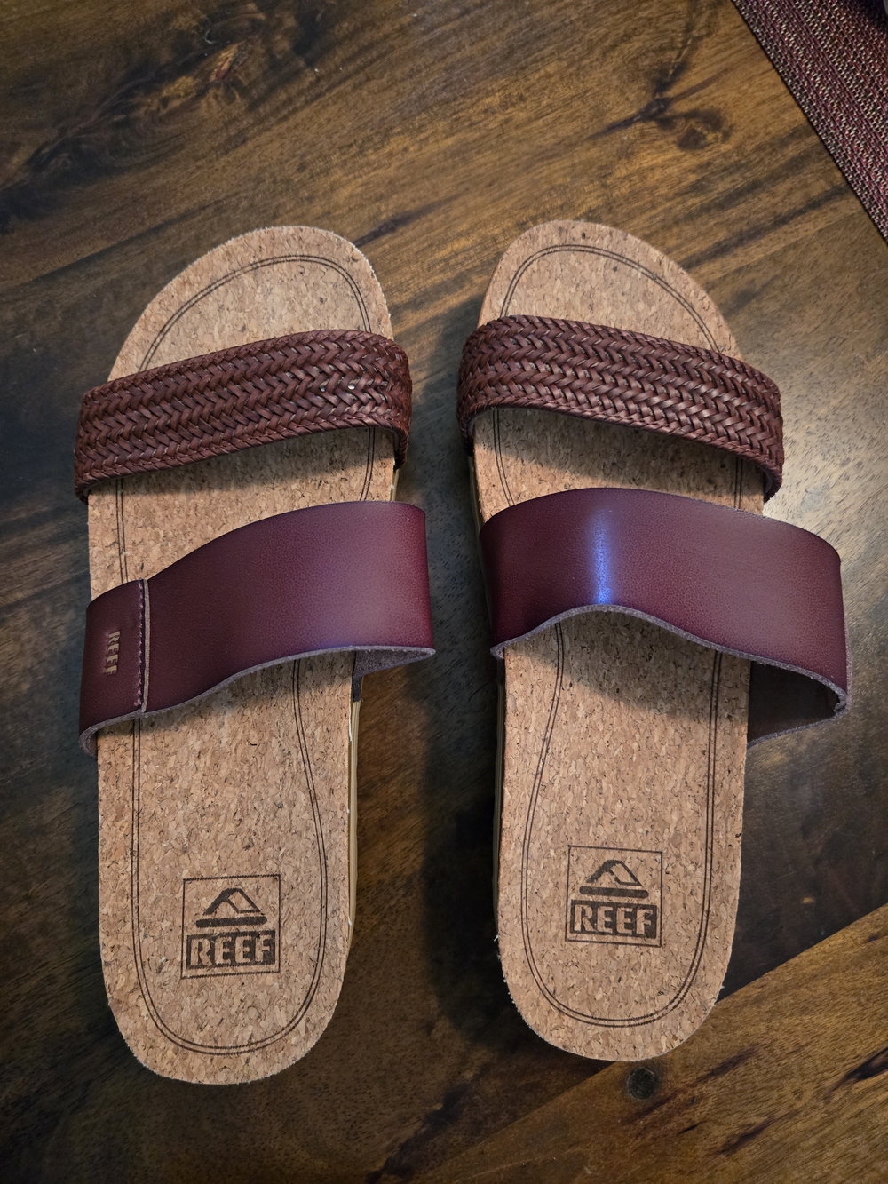 Reef Burgundy Braided & Smooth Double-Strap Slide Sandals